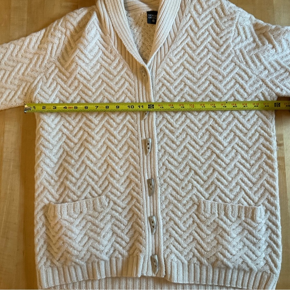 Nordic Design 100% Wool Shawl Collar Cardigan Cream Chunky Knit L - Picture 14 of 14